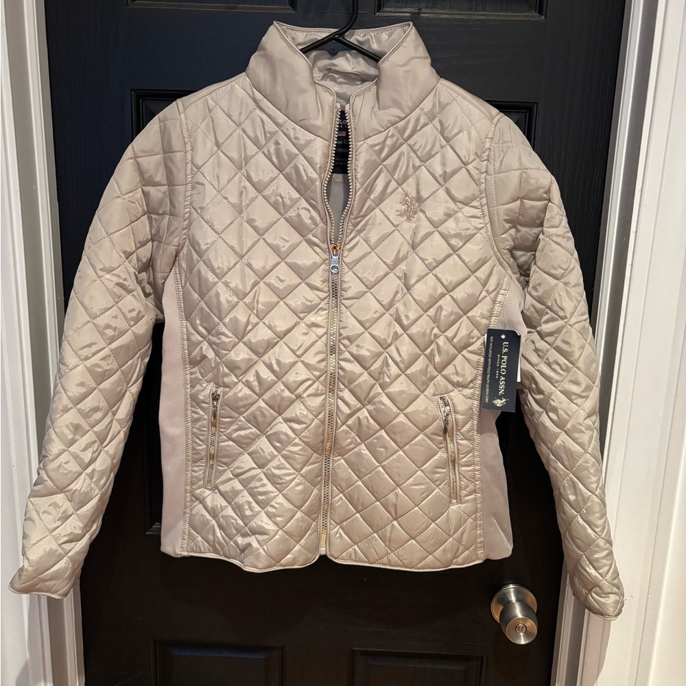 US Polo Assn Cream Bomber Jacket Quilted Design